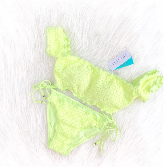 Seafolly Other - Seafolly | neon lime crochet ruffle bardot bikini